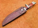 Dandmade Damascus Bowie Knife Rose Wood Handle Leather Sheath