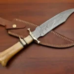 Handmade Damascus Custom Camel Bone Bowie Hunting Knife