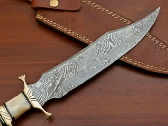 Handmade Damascus Custom Camel Bone Bowie Hunting Knife - Image 4