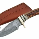 New Damascus Full Tang Guthook Knife Black & Orange Handle 9″