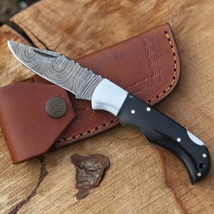 New Bull Horn Damascus Steel Pocket Knife