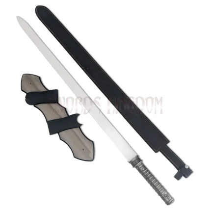 Daywalker Replica Sword with polished stainless steel blade, matching scabbard, and wooden wall display plaque for collectors and display.