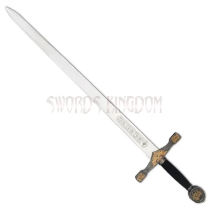 Full-length King Arthur's Excalibur sword replica featuring an engraved stainless steel blade and detailed medieval hilt.