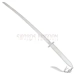 Full view of the Sode no Shirayuki Anime Sword featuring a white handle, elegant curved blade, and decorative tassel.