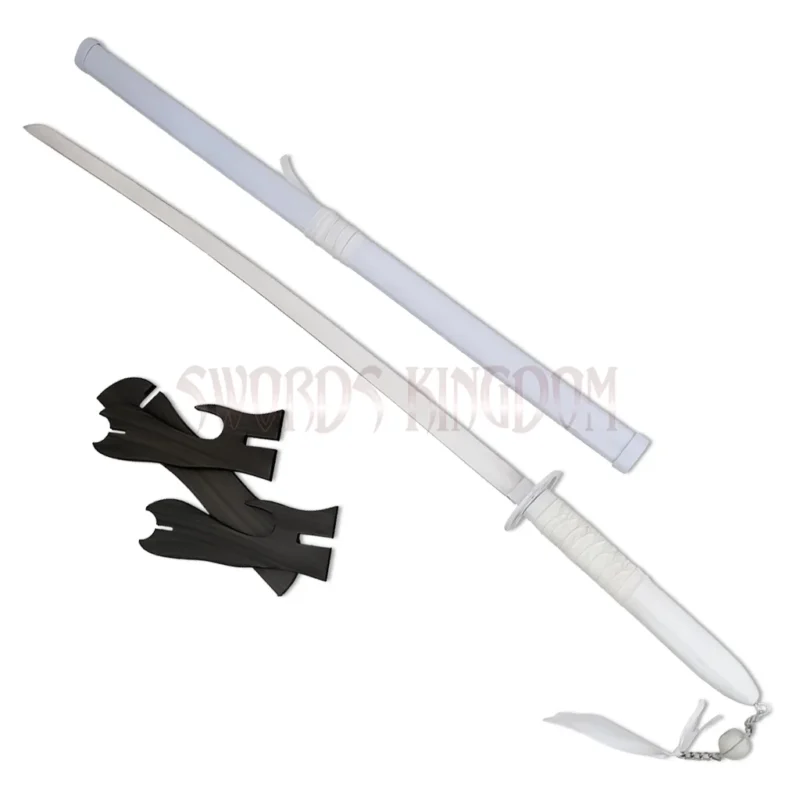Sode no Shirayuki Anime Sword with matching white scabbard and display stand, inspired by the iconic anime design.