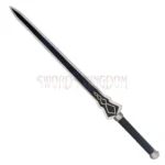 Full view of the Yuuki Konno Sword anime replica featuring a black blade, wrapped handle, and silver fittings.