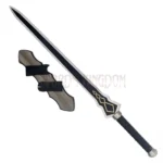 Yuuki Konno Sword Art Online anime sword replica with wooden wall display plaque and detailed black blade.