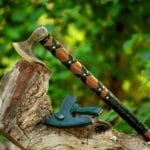 Hand Made Celtic Axe, New Ragnar Style Viking Axe with Rose Wood Shaft-Sheath, Hand-Forged Viking Bearded Camp Axe