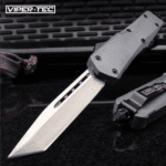 Ghost Series Grey Tanto Otf Knife - Stainless Steel Blade, Metal Alloy Handle, Pocket Clip - Length 9”