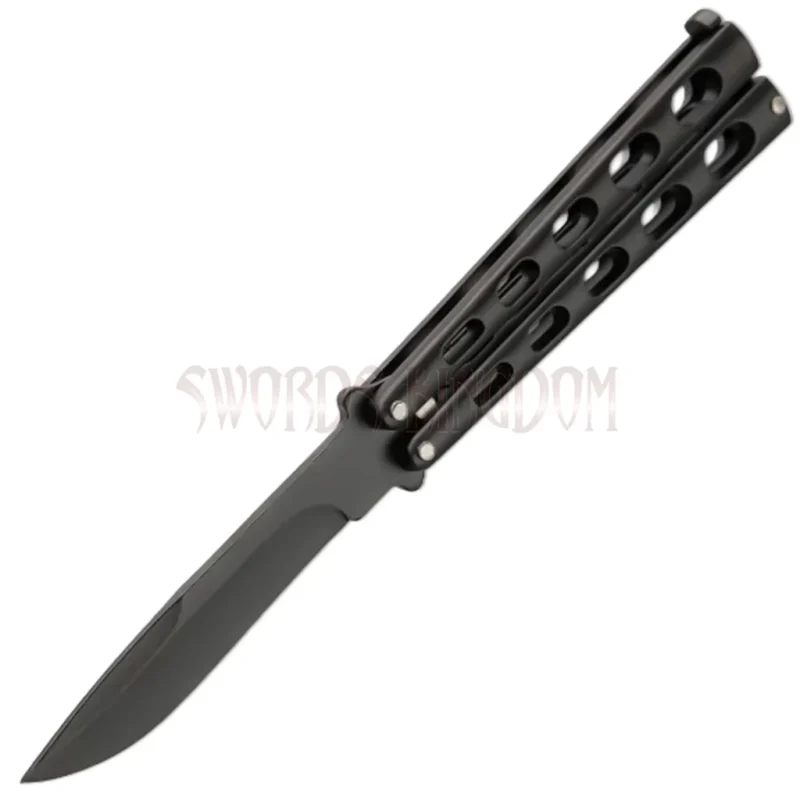 Slotted butterfly knife with folding design