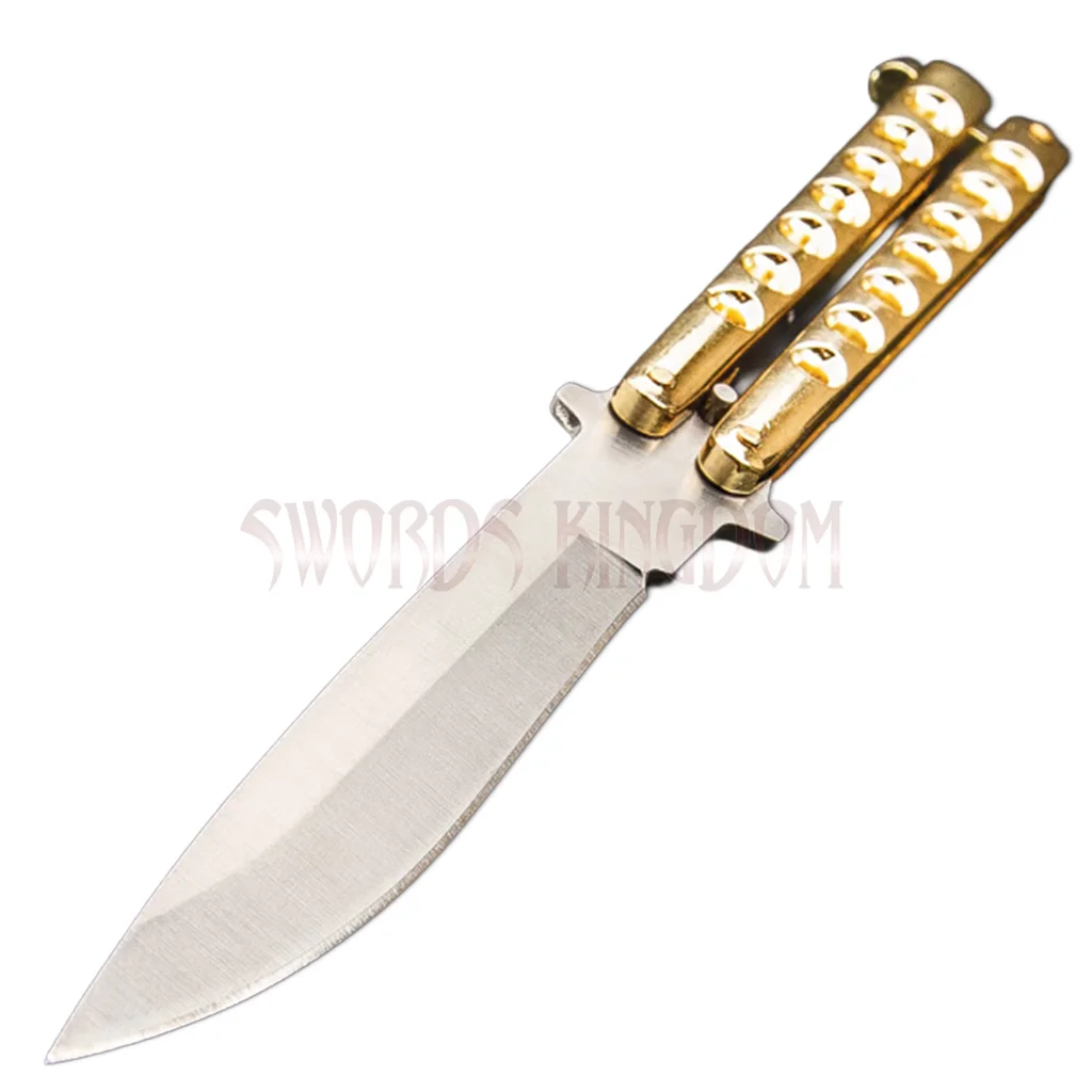gold-gyro-butterfly-9-inch-knife-skeletonized-handle. Gold Gyro Butterfly 9-inch knife with skeletonized handle