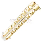 Gold Gyro Balisong knife with skeletonized handle