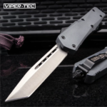 Ghost Series Grey Tanto Otf Knife - Stainless Steel Blade, Metal Alloy Handle, Pocket Clip - Length 9”
