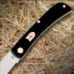 Kissing Crane Black Pocket Farmer Knife - Stainless Steel Blade, Synthetic Handle, Brass Liners