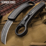 BLACK OTF KARAMBIT KNIFE – STAINLESS STEEL BLADE, STONEWASHED FINISH, METAL ALLOY HANDLE, POCKET CLIP – LENGTH 9”