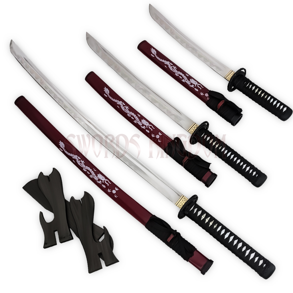 01 Shinwa Pearl Maroon Samurai Sword Set - Image 1