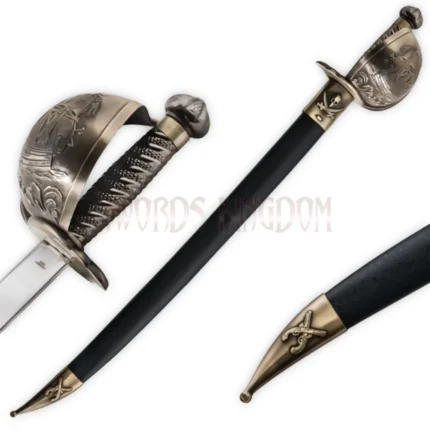 Pirate cutlass sword with ship hilt and scabbard