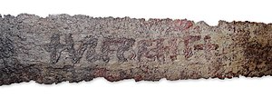 +VLFBEHT+ inscription on the blade of a 9th-century sword (Germanisches Nationalmuseum FG 2187) found in 1960 in the Old Rhine close to Friesenheimer Insel, Mannheim