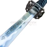 Close-up of the 40″ Dragon Japanese Samurai Katana Sword blade with engraved Japanese characters and detailed guard.