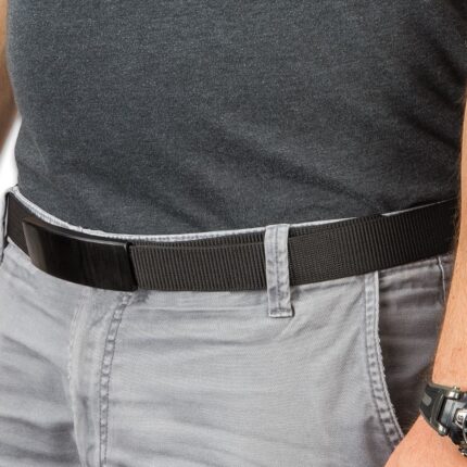 Ridge Runner Black Belt With Hidden Knife - Adjustable Canvas Belt, TPU Buckle, Black Stainless Steel Partially Serrated Blade,