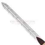 Close-up of the engraved stainless steel blade on the Percy Jackson Anaklusmos Riptide Sword replica showing iconic Greek-inspired markings.