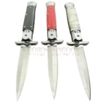 8.5 inch stiletto automatic knife with black, red and white handles
