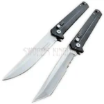 8.75 inch Black Primal automatic switch blade shown open and closed
