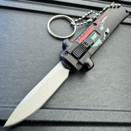 Punisher Mini Stiletto OTF Knife Keychains with red