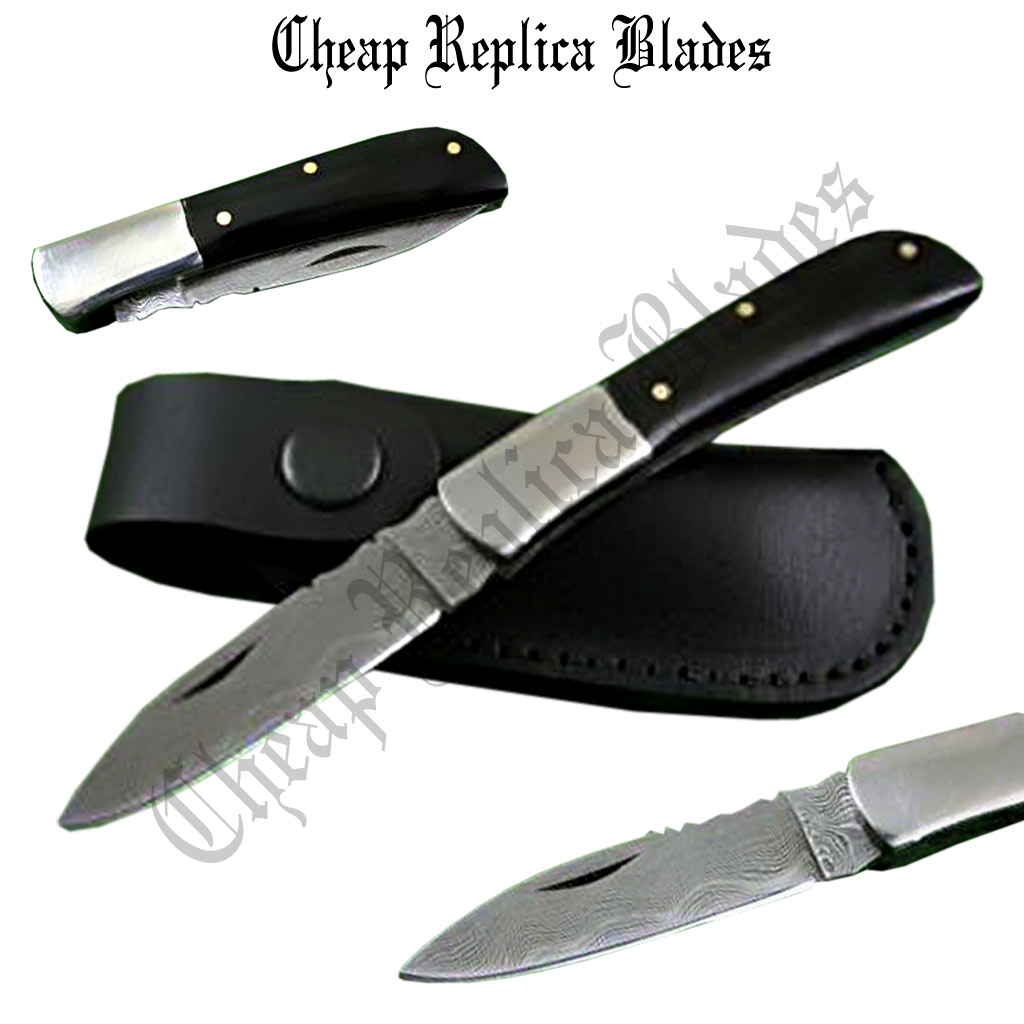 product_b_u_bull_horn_handle_damascus_folding_knife.jpg Bull Horn Handle Damascus Folding Knife - Image 1