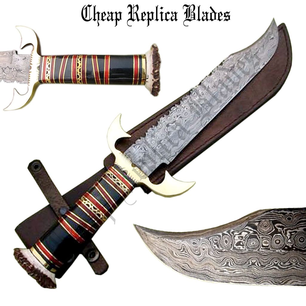 Damascus Bowie Hunting Knife Stag Antler - Image 1