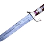 Damascus Bowie Knife Hunting Blade Fixed Survival Sheath W Tang Full Combat Tactical