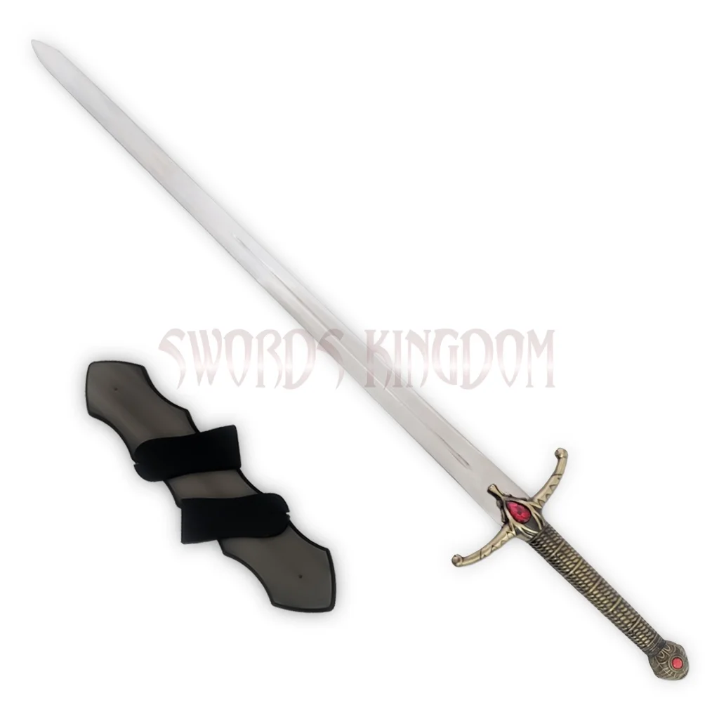 game-of-thrones-widows-wail-sword-jaime-lannister-replica Game of Thrones Widow's Wail sword replica of Jaime Lannister with stainless steel blade, ornate handle, and display plaque.
