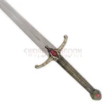Close-up of the Widow's Wail sword replica showing the detailed crossguard, red jewel accents, and antique-style grip.