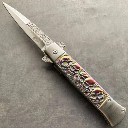 Rainbow Skull Spring Open Tactical EDC Folding Pocket Knife