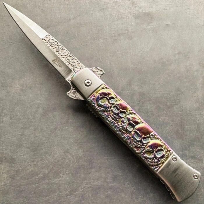 Rainbow Skull Spring Open Tactical EDC Folding Pocket Knife