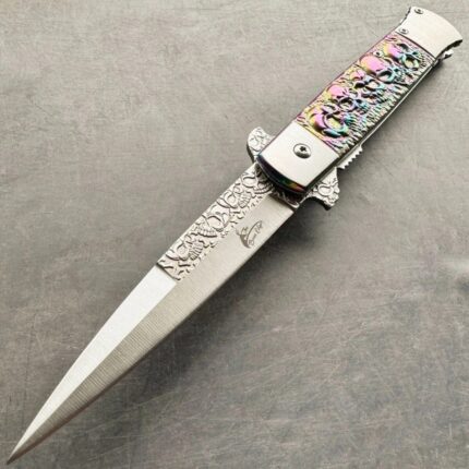 Rainbow Skull Spring Open Tactical EDC Folding Pocket Knife