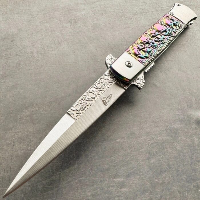 Rainbow Skull Spring Open Tactical EDC Folding Pocket Knife