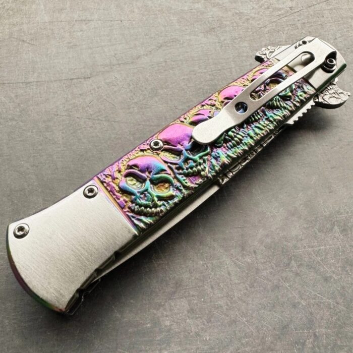 Rainbow Skull Spring Open Tactical EDC Folding Pocket Knife