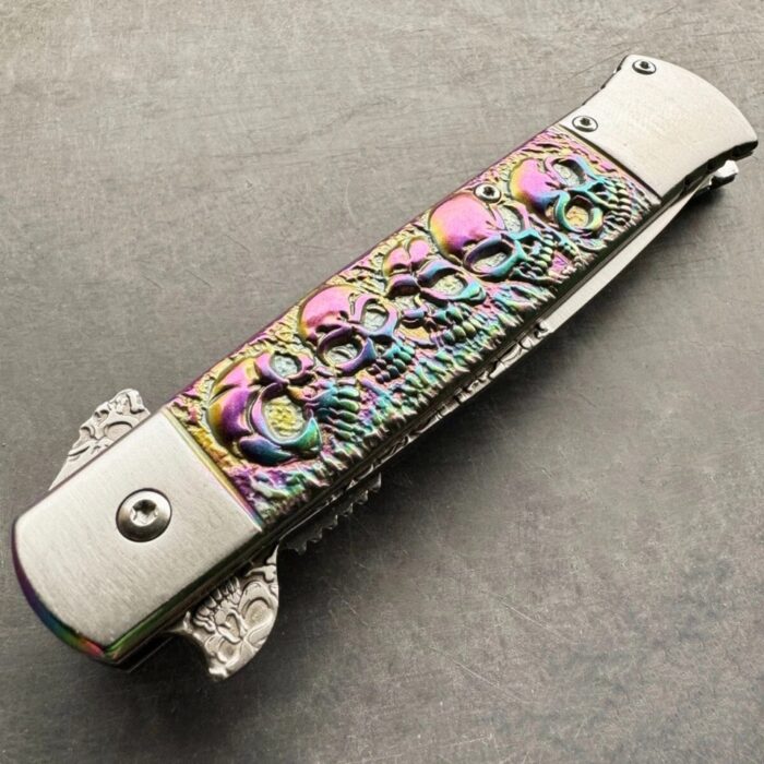 Rainbow Skull Spring Open Tactical EDC Folding Pocket Knife