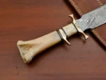 Damascus Camel Bone Bowie Hunting Knife Brass Hilt