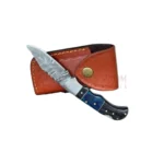Damascus Steel Folding Pocket Wooden Handle Lockback Knife - Image 2
