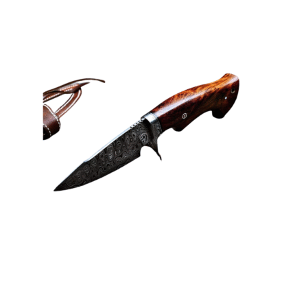 Custom Handmade Damascus Steel Bowie Hunting Knife – Rosewood Handle with Sheath