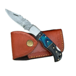 Damascus Steel Folding Pocket Wooden Handle Lockback Knife