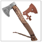 Handmade Viking Throwing Axe – Rare Carbon Steel Blade with Carved Ashwood Handle & Sheath