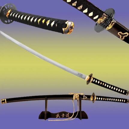 Kill Bill Bride’s Katana Sword Replica – Lion Engraved Carbon Steel Blade with Display Stand