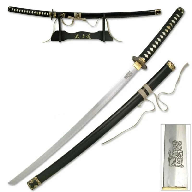 Kill Bill Bride’s Katana Sword Replica – Lion Engraved Carbon Steel Blade with Display Stand
