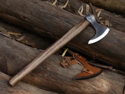 Hand-Forged Viking Axe – Carbon Steel Tomahawk with Leather Sheath for Camping & Collectors