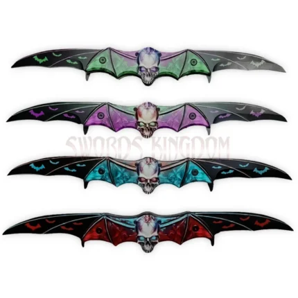 Zombie Skull Dual Blade Folding Pocket Knife with bat wing design