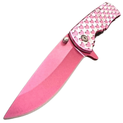 8" Pink Hearts Tactical Spring Assisted Pocket Knife