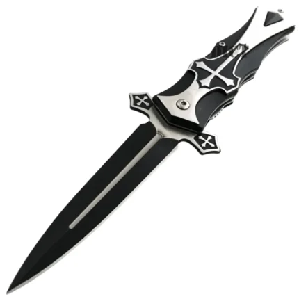 Black Celtic Cross Spring Assisted Stiletto Pocket Knife